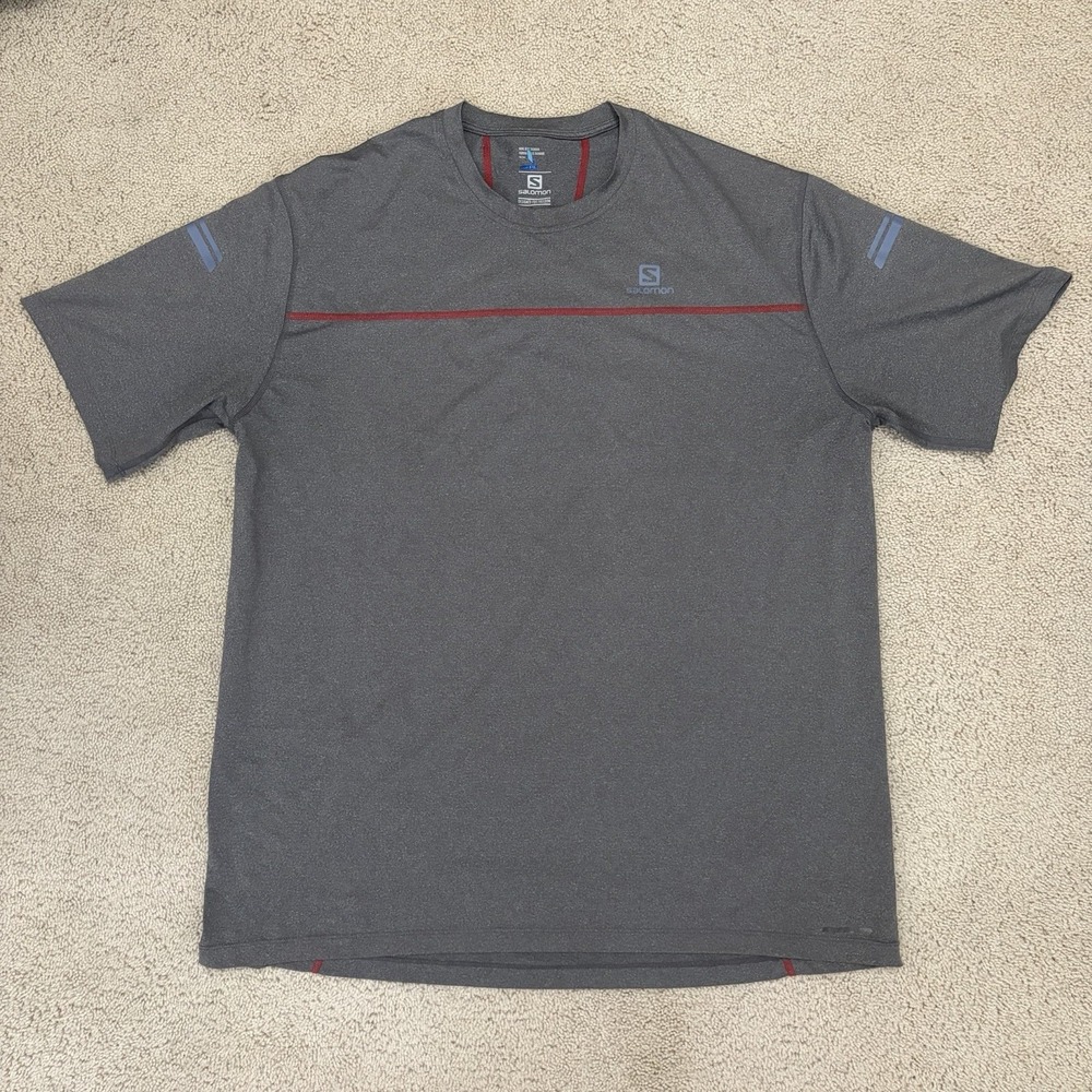 Salomon Short Sleeve T-Shirt Men's XXL Gray Red Workout Athletic Gym